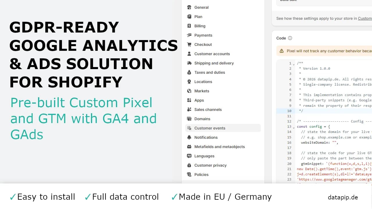 Shopify GA4 & Google Ads tracking setup — GTM container configuration